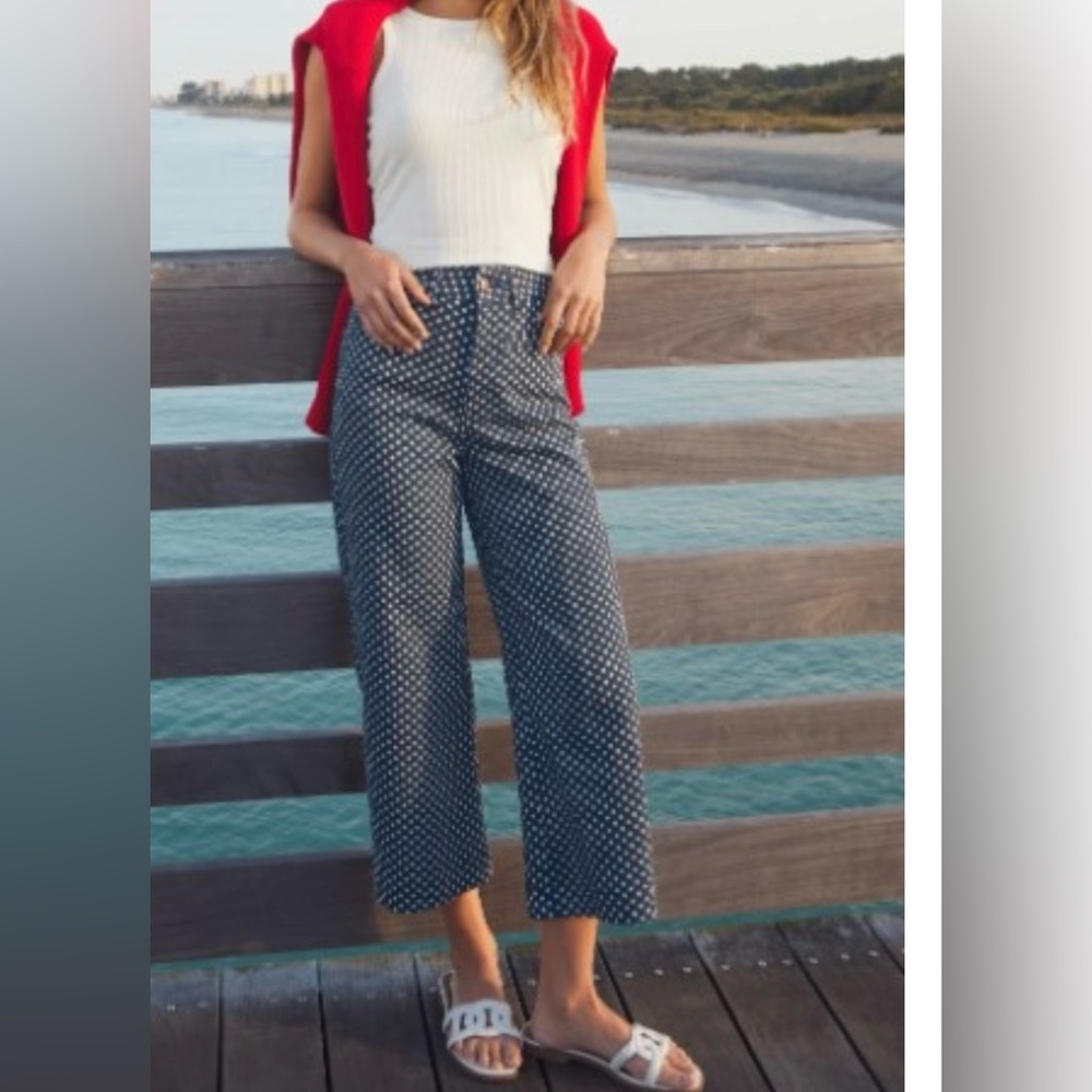 Navy blue with white stars  Wide-Leg Ankle Pants